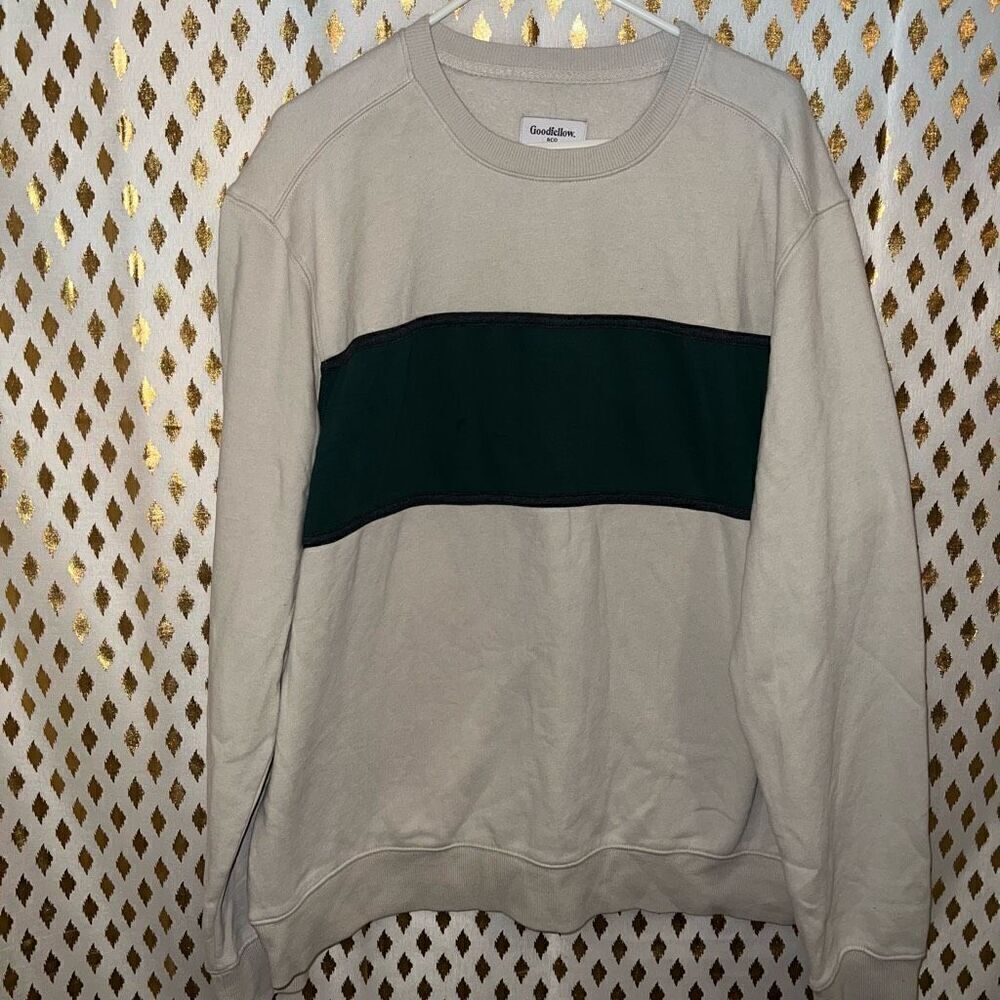 Goodfellow & co. lightweight Green tan stripe sweatshirt size XXL - Picture 2 of 6